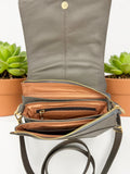 Woman's Genuine Leather Square Flap Crossbody Bag - Grey