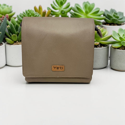 Woman's Genuine Leather Square Flap Crossbody Bag - Grey