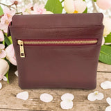 Woman's Genuine Leather Square Flap Crossbody Bag - Red