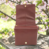 Woman's Genuine Leather Square Flap Crossbody Bag - Red