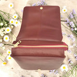 Woman's Genuine Leather Square Flap Crossbody Bag - Red