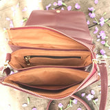 Woman's Genuine Leather Square Flap Crossbody Bag - Red