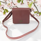 Woman's Genuine Leather Square Flap Crossbody Bag - Red