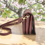Woman's Genuine Leather Square Flap Crossbody Bag - Red