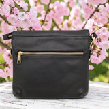 Woman's Genuine Leather Medium Crossbody Bag - Black