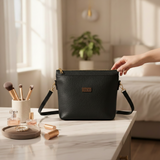 Woman's Genuine Leather Medium Crossbody Bag - Black