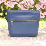 Woman's Genuine Leather Medium Crossbody Bag - Blue