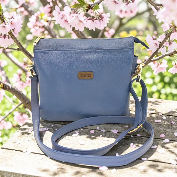 Woman's Genuine Leather Medium Crossbody Bag - Blue