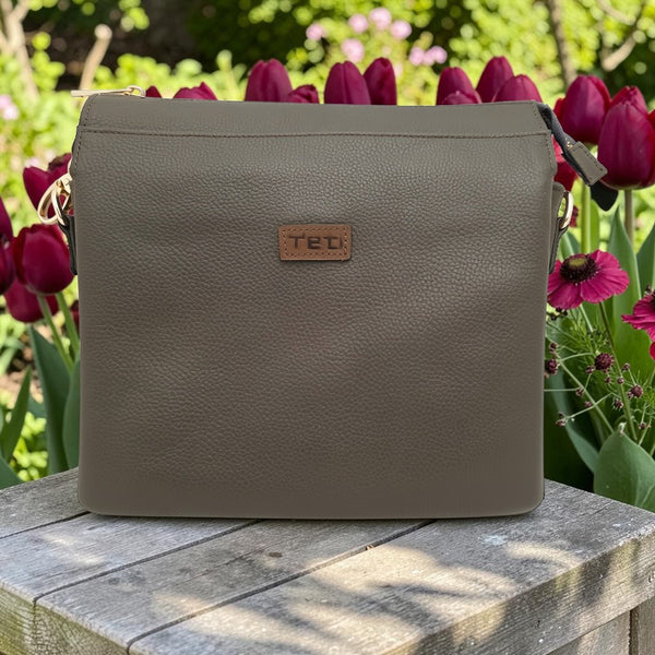 Woman's Genuine Leather Medium Crossbody Bag - Grey