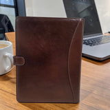 Genuine Leather Tab Closure A4 Pad Folio Case - Cognac