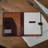 Genuine Leather Tab Closure A4 Pad Folio Case - Cognac