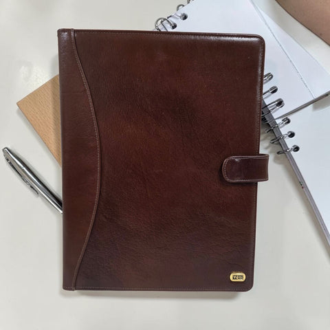 Genuine Leather Tab Closure A4 Pad Folio Case - Cognac