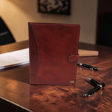 Genuine Leather Tab Closure A4 Pad Folio Case - Tan