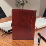 Genuine Leather Tab Closure A4 Pad Folio Case - Tan