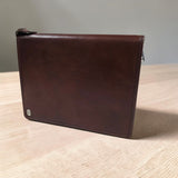 Genuine Leather Zip Around A4 Portfolio - Cognac