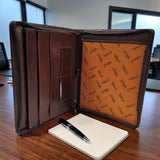 Genuine Leather Zip Around A4 Portfolio - Cognac