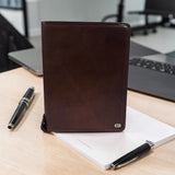 Genuine Leather Zip Around A4 Portfolio - Cognac