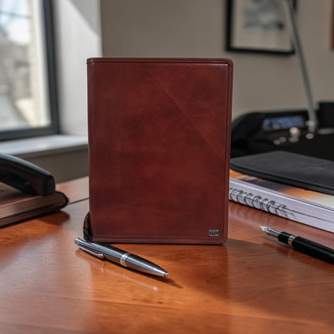 Genuine Leather Zip Around A4 Portfolio - Tan