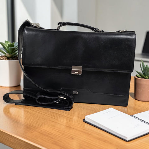 Genuine Leather Multifunctional Office Bag GM BLACK