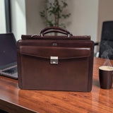 Men’s Genuine Leather Multifunctional Office Bag RJ - Cognac
