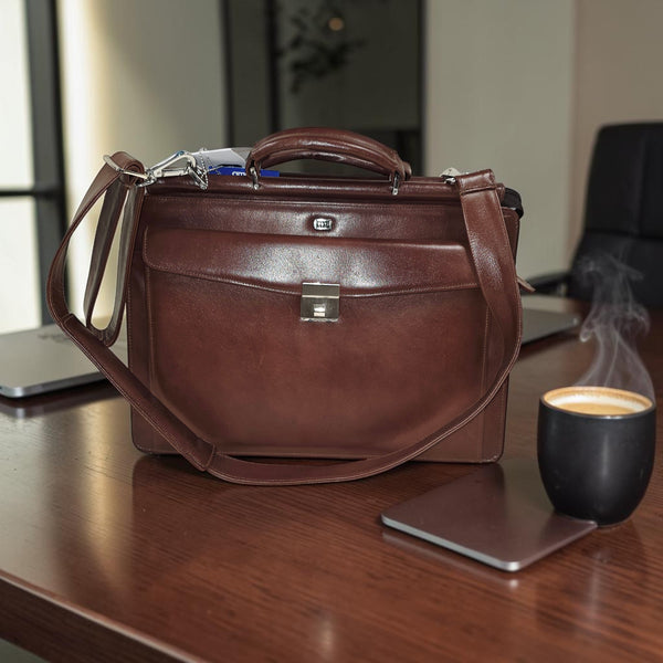 Men’s Genuine Leather Multifunctional Office Bag RJ - Cognac