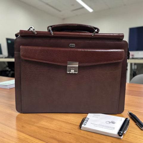 Men’s Genuine Leather Multifunctional Office Bag RJ - Cognac Tan