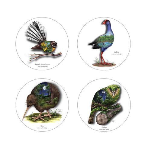 Sophie Blokker Native Birds Ceramic Round Coaster Set Design 2