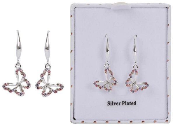 Equilibrium Earrings Silver Plated - Pink Butterfly
