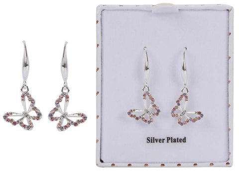 Equilibrium Earrings Silver Plated - Pink Butterfly