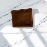 Men's Genuine Leather Bi Fold Wallet with ID Card and Coin Pocket - Crazy Brown