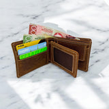 Men's Genuine Leather Bi Fold Wallet with ID Card and Coin Pocket - Crazy Brown