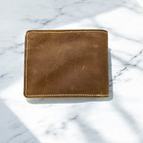 Men's Genuine Leather Bi Fold Wallet with ID Card and Coin Pocket - Crazy Brown