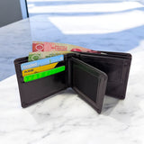 Men's Genuine Leather Bi Fold Wallet with ID Card and Coin Pocket - Black
