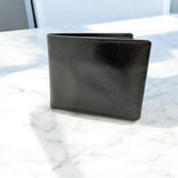 Men's Genuine Leather Bi Fold Wallet with ID Card and Coin Pocket - Black