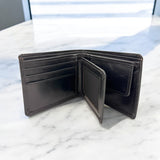 Men's Genuine Leather Bi Fold Wallet with ID Card and Coin Pocket - Black