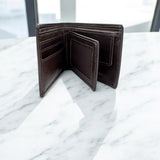 Men's Genuine Leather Bi Fold Wallet with ID Card and Coin Pocket - Brown