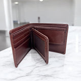 Men's Genuine Leather Bi Fold Wallet with ID Card and Coin Pocket - Cognac