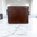 Men's Genuine Leather Bi Fold Wallet with ID Card and Coin Pocket - Cognac