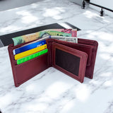 Men's Genuine Leather Bi Fold Wallet with ID Card and Coin Pocket - Tan