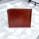 Men's Genuine Leather Bi Fold Wallet with ID Card and Coin Pocket - Tan