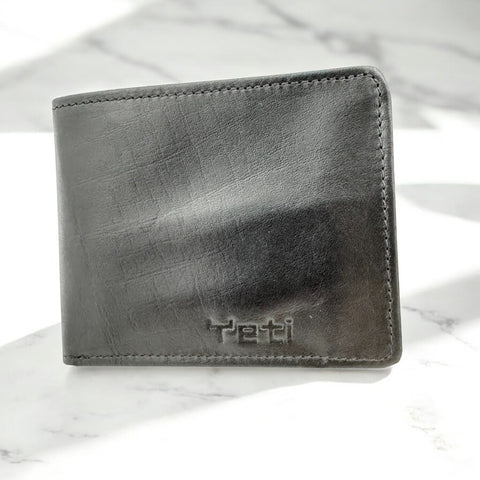Men's Genuine Leather Classic Bi Fold Wallet with Coin Pocket - Black
