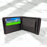 Men's Genuine Leather Classic Bi Fold Wallet with Coin Pocket - Black