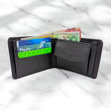 Men's Genuine Leather Classic Bi Fold Wallet with Coin Pocket - Black