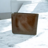 Men's Genuine Leather Classic Bi Fold Wallet with Coin Pocket - Cognac