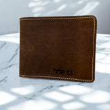 Men's Genuine Leather Classic Bi Fold Wallet with Coin Pocket - Crazy Brown