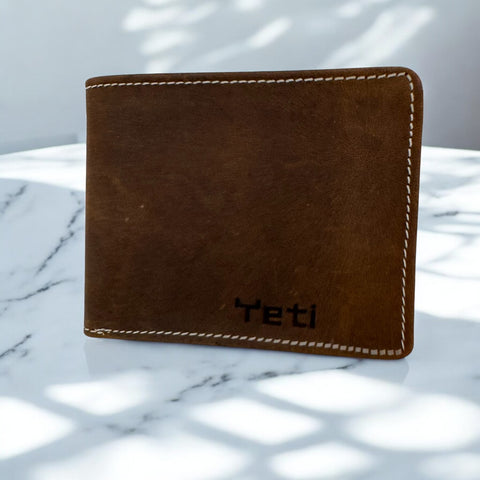 Men's Genuine Leather Classic Bi Fold Wallet with Coin Pocket - Crazy Brown