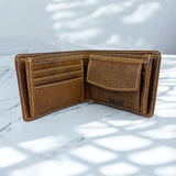 Men's Genuine Leather Classic Bi Fold Wallet with Coin Pocket - Crazy Brown