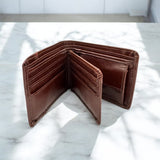 Men's Genuine Leather Classic Bi Fold Card Wallet - Cognac