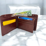 Men's Genuine Leather Classic Bi Fold Card Wallet - Cognac