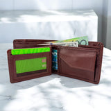 Men's Genuine Leather Classic Bi Fold Card Wallet - Cognac